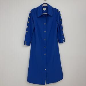 Tuckernuck READ Womens S Baleine Sara Collared Blue Midi Dress Gold Buttons